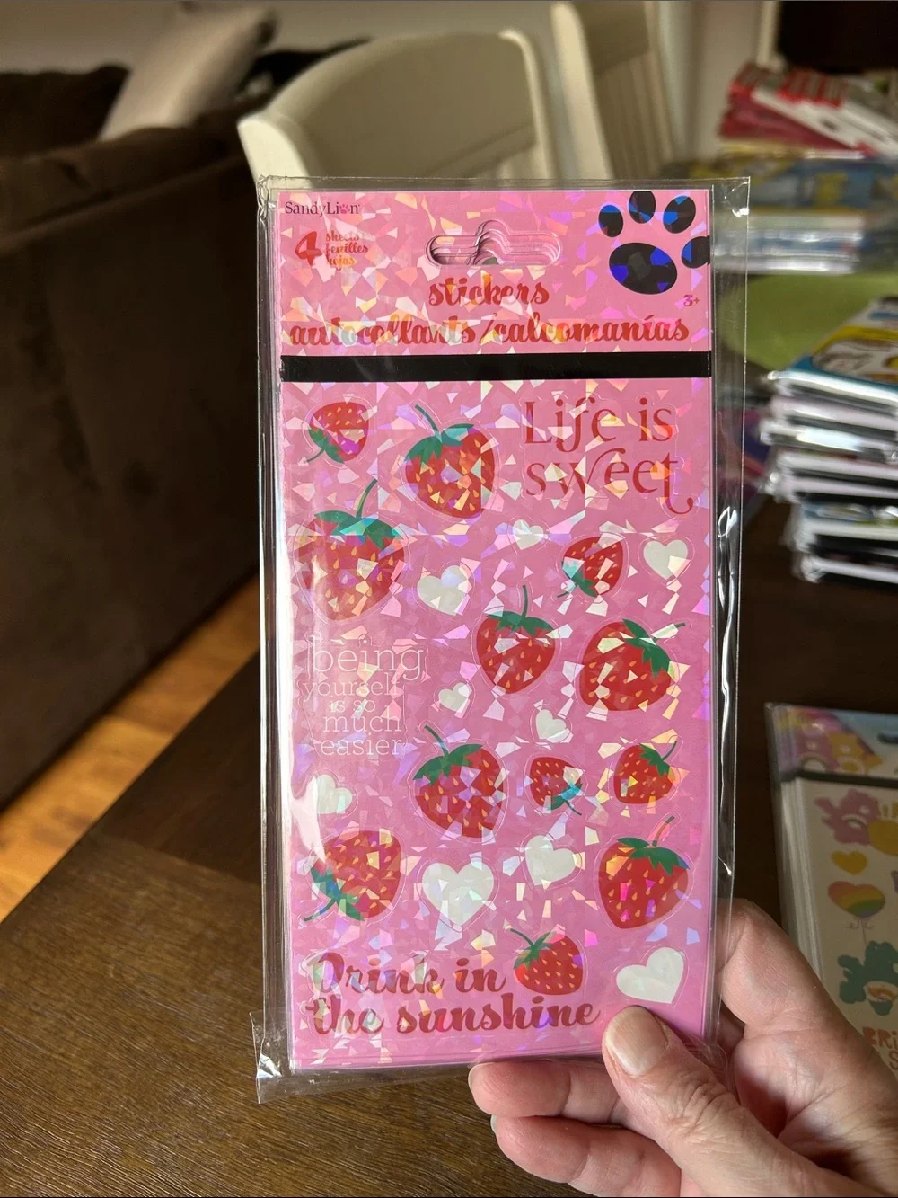 Carebear and strawberry stickers lot. 2- 6 pack packages of 4 sheets each